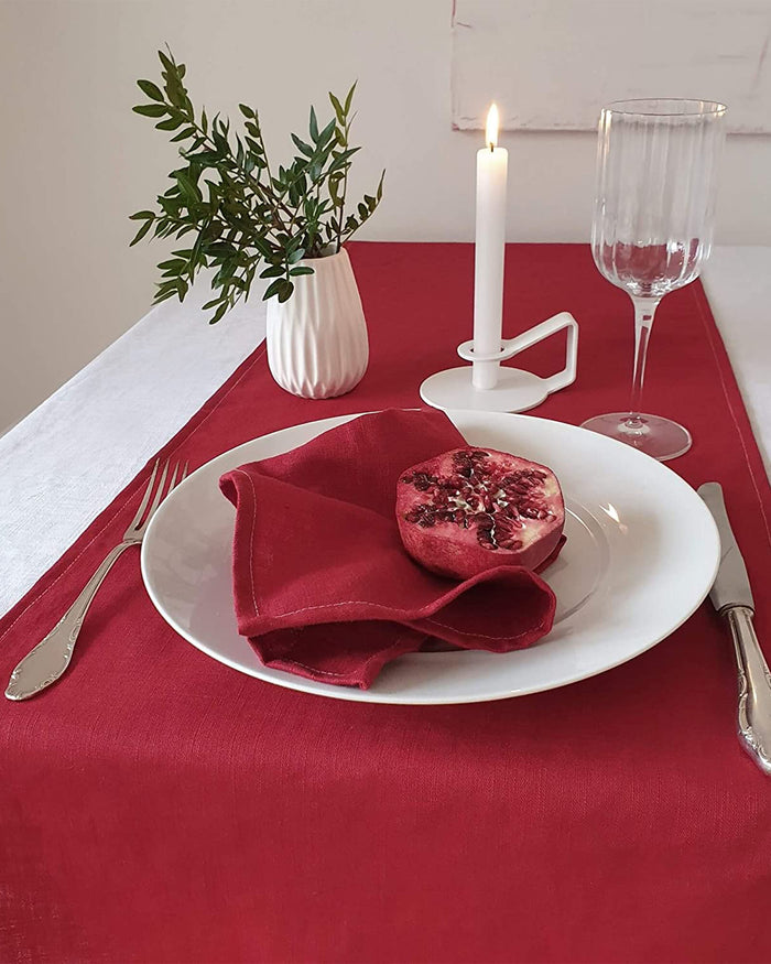 Edler Tischläufer aus Leinen in 4 Längen, 40 cm breit - Uni Rot