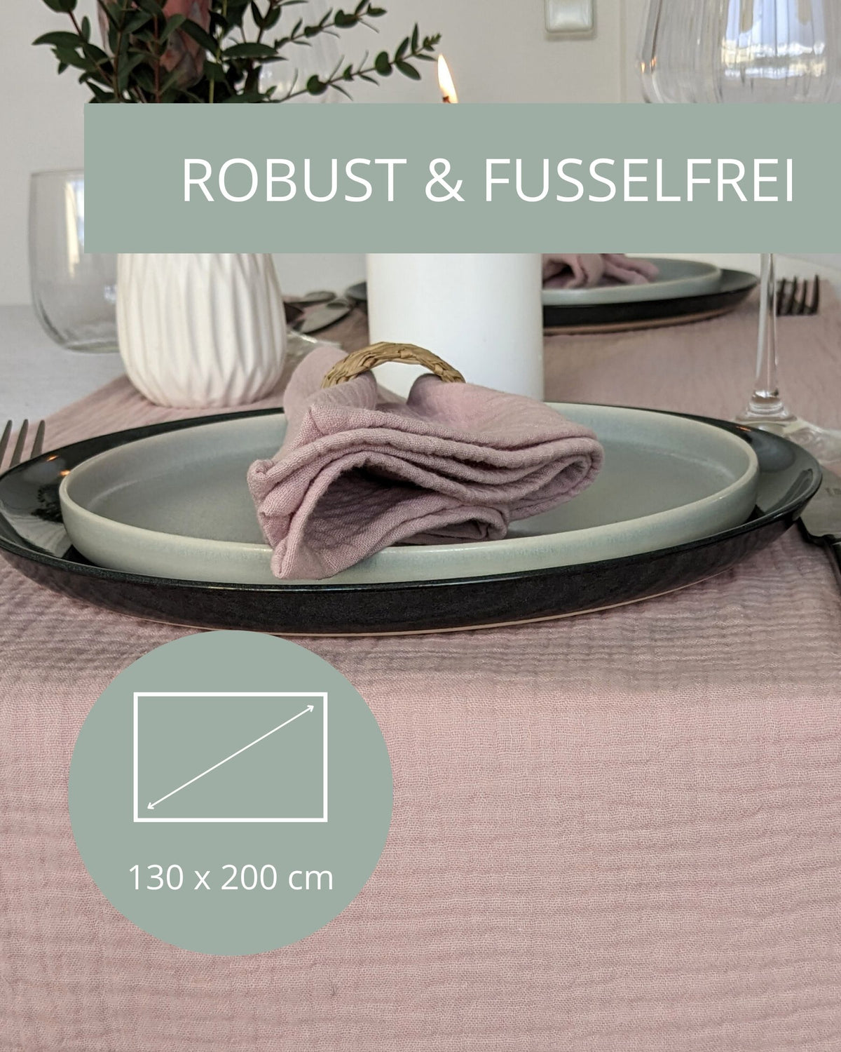 Musselin Tischdecke in 4 Größen - Uni Rosa